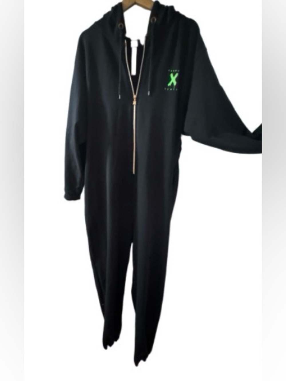 Savage X Fenty Black Hooded Kids One-Piece with Neon Green Sleeve Logo